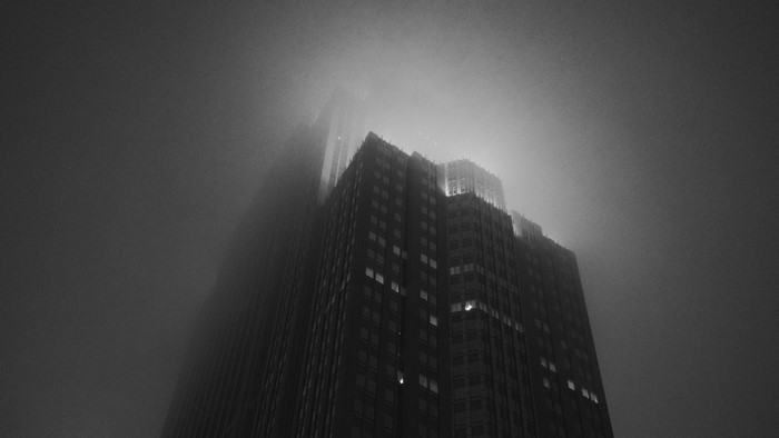 Skyscraper in fog