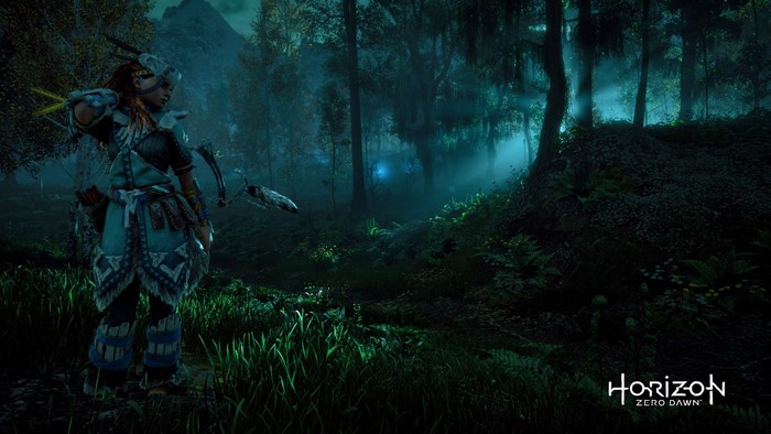 Aloy from Horizon Zero Dawn in a forest