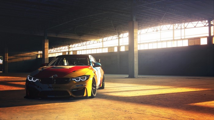 BMW M4 DTM Champion Edition in a warehouse
