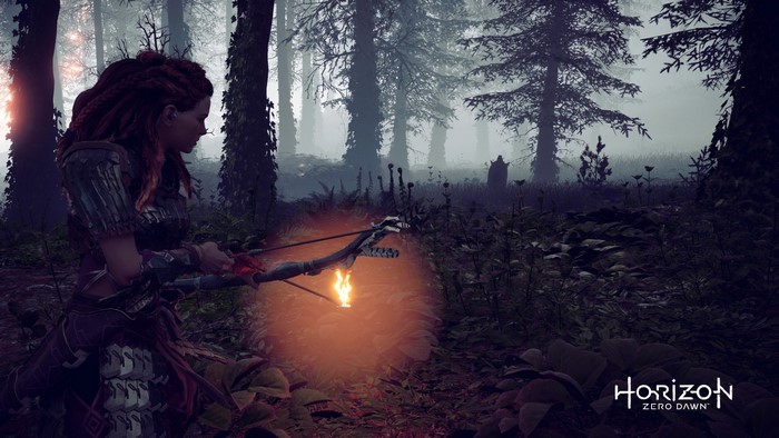 Aloy from Horizon Zero Dawn in a forest