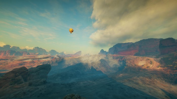 Rage 2 hot air balloon over desert landscape