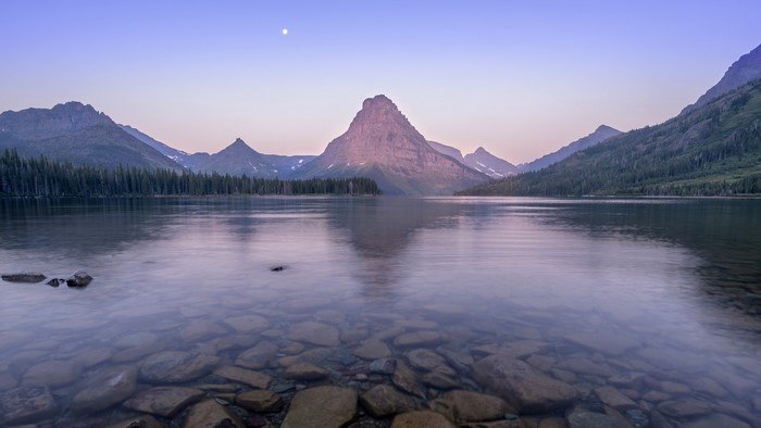 Mountain Lake at Dusk with Moon