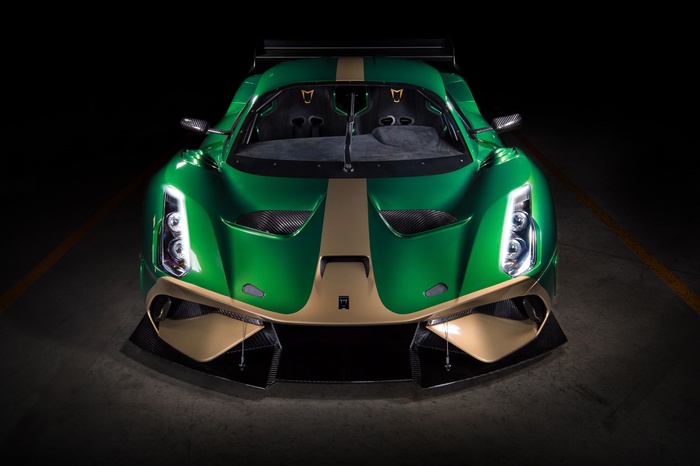 Green Brabham BT62 supercar with gold stripe