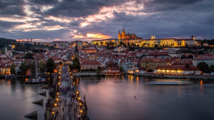 Charles Bridge at sunset in Prague