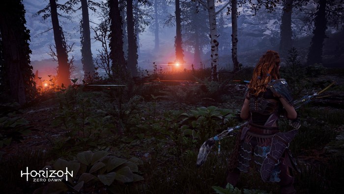 Aloy from Horizon Zero Dawn in a forest