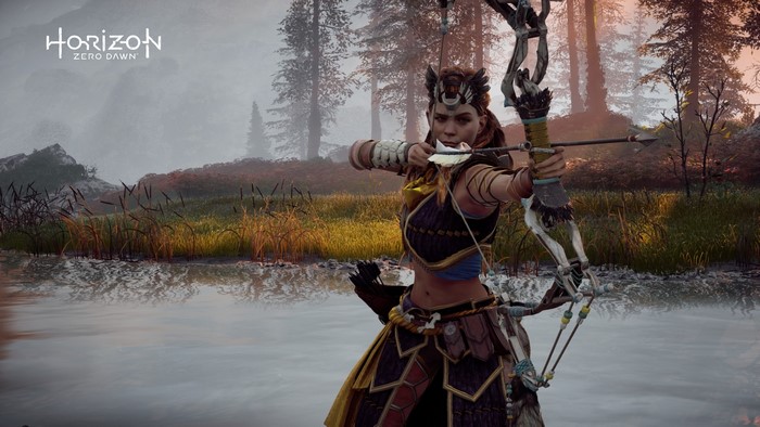 Aloy from Horizon Zero Dawn with a bow