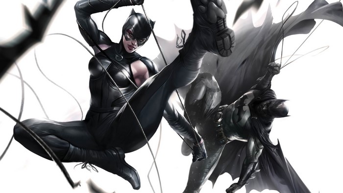 Catwoman and Batman in action