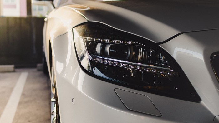 Close-up of a white car headlight