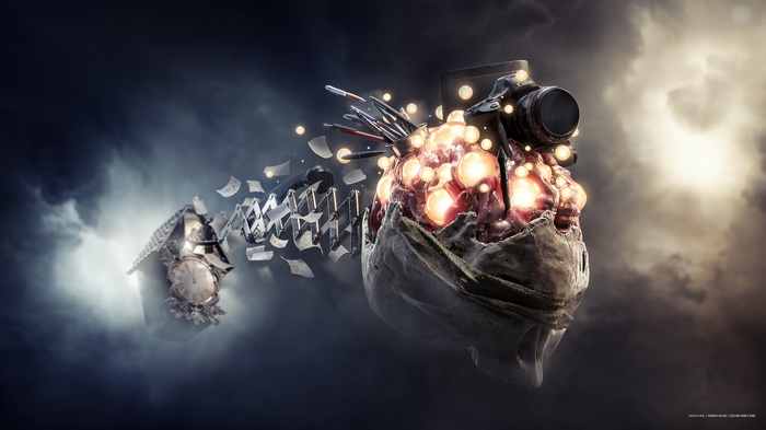 Surreal Heart with Camera and Clock
