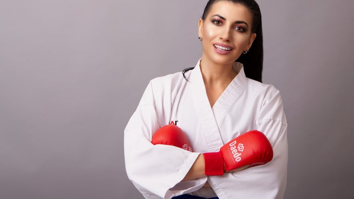 4K Karate Woman with Red Gloves