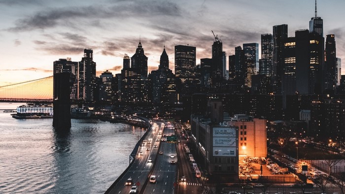 New York City Skyline and Bridge at Dusk