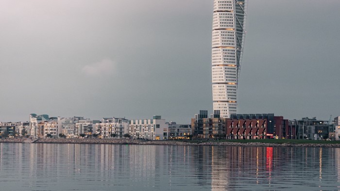 Turning Torso skyscraper and waterfront buildings in Malmö