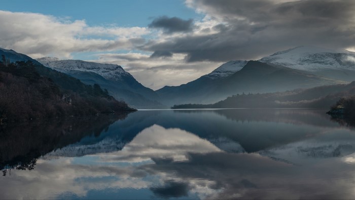 Lake and Mountains with Snow