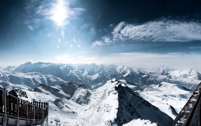 Snowy French Alps Mountains Under Bright Sunlight