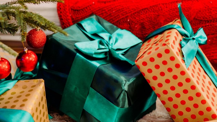 Christmas Gifts Under Tree with Ornaments