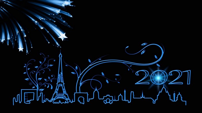 New Year 2021 Paris Skyline Fireworks