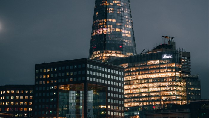 The Shard and other buildings at night