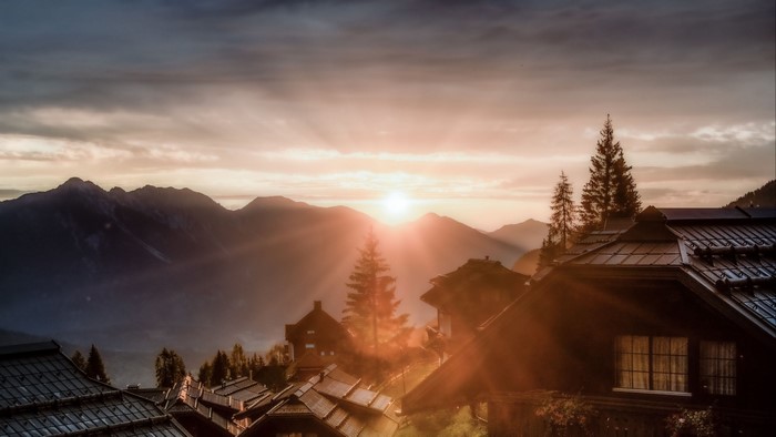 Mountain village at sunrise
