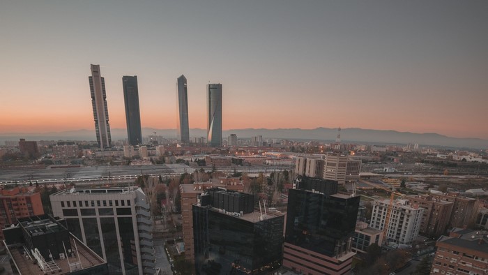 Madrid skyscrapers at sunset