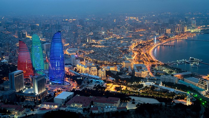 Flame Towers in Baku at night