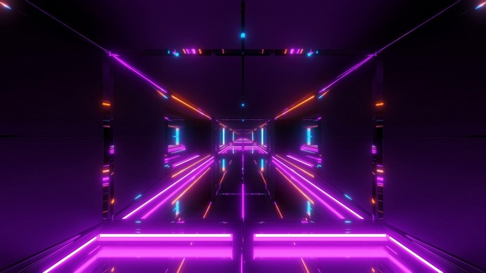 Neon Tunnel with Purple and Orange Lights