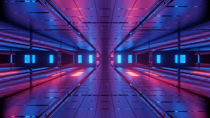 Futuristic Tunnel with Blue and Red Lights