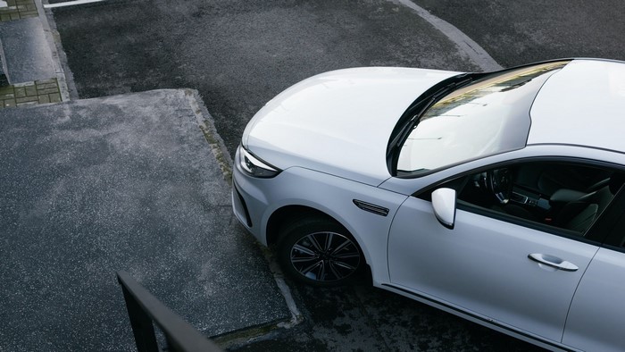 White sports car parked on asphalt