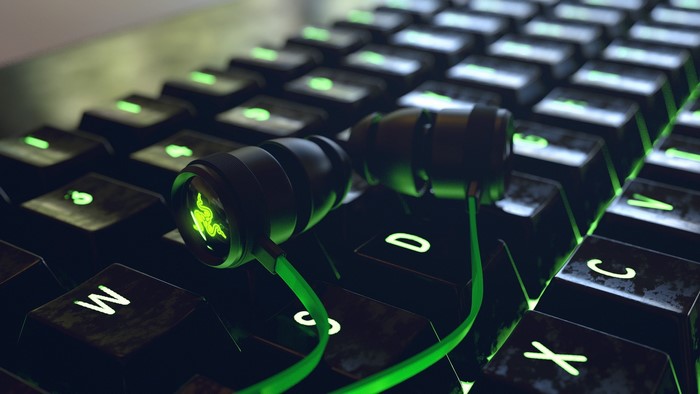 Razer Earbuds on a Gaming Keyboard
