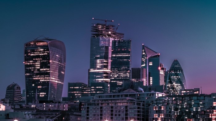 Night cityscape with modern skyscrapers