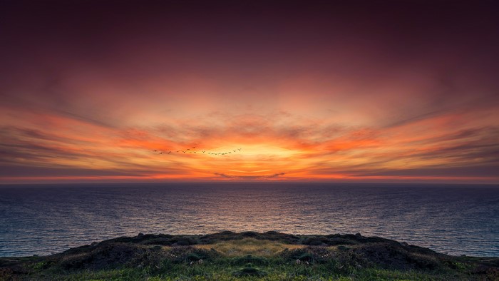 4K Sunset Over The Ocean With Birds