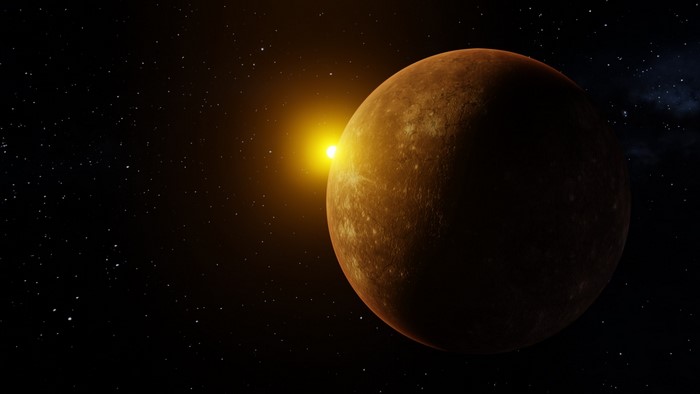 Planet Mercury with Sun and Stars