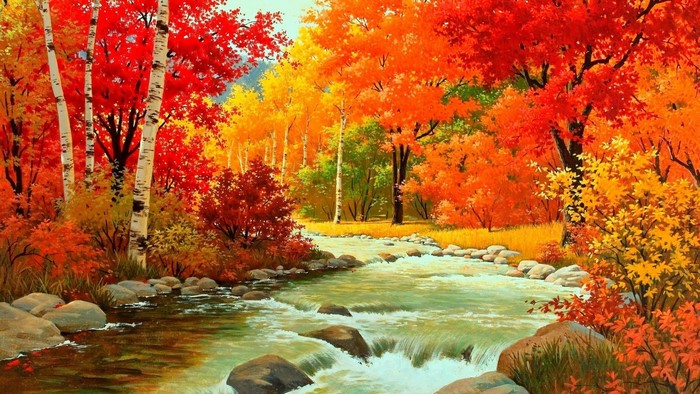 Autumn forest with a flowing river