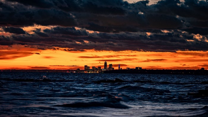 City Skyline at Sunset Over Water