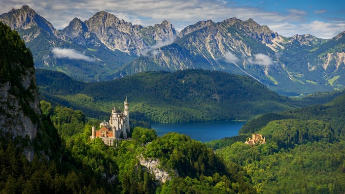 Neuschwanstein Castle and Hohenschwangau Castle with Mountains