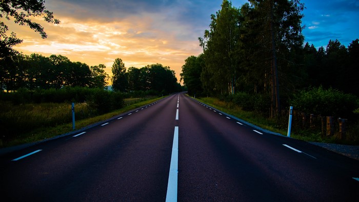 4K Road with Sunset Sky