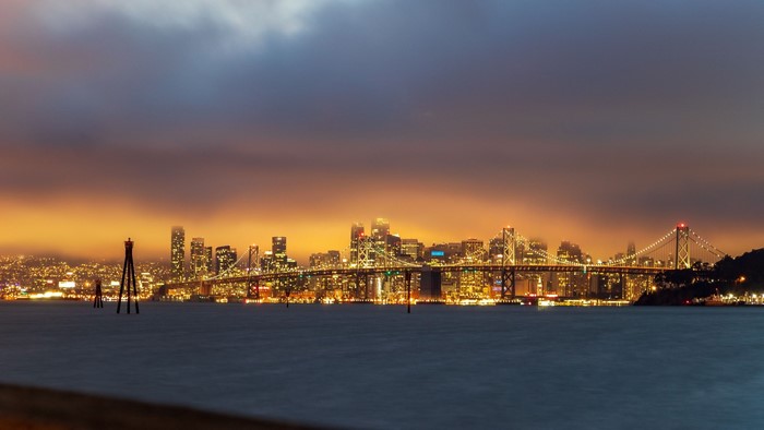 San Francisco Bay Bridge at night