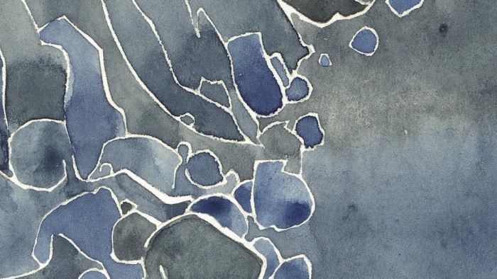 Abstract watercolor with blue and gray shapes