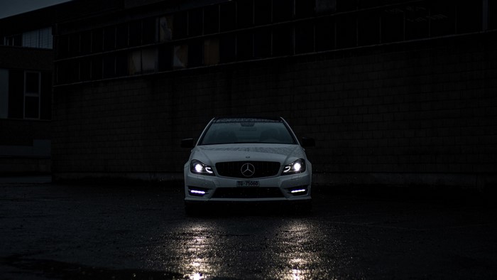Mercedes-Benz C-Class Coupe on wet asphalt