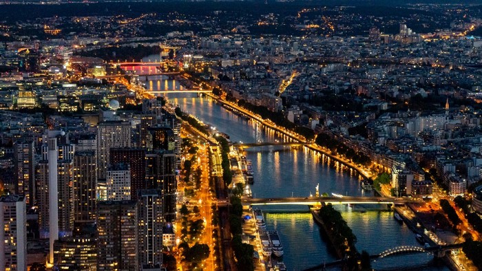 Night view of Paris with Seine River and bridges