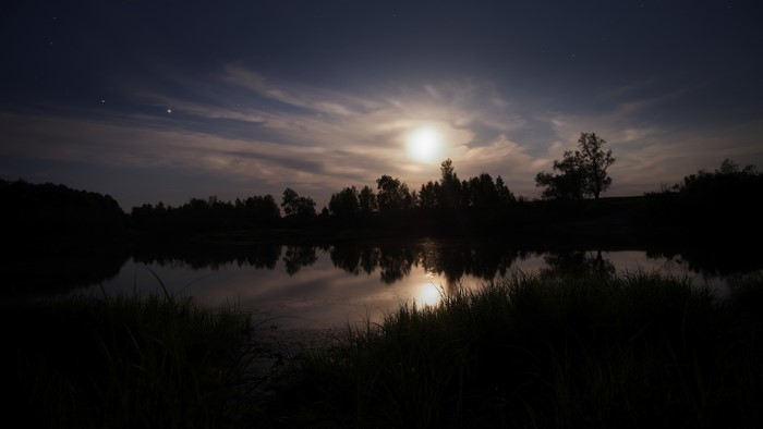 4K Night River with Moon and Stars