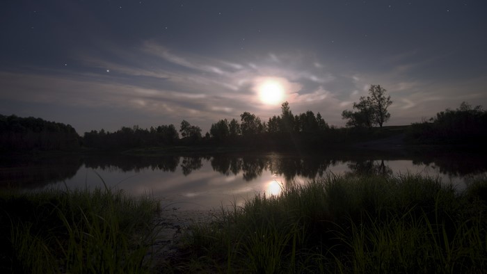 4K Night river with moon and stars