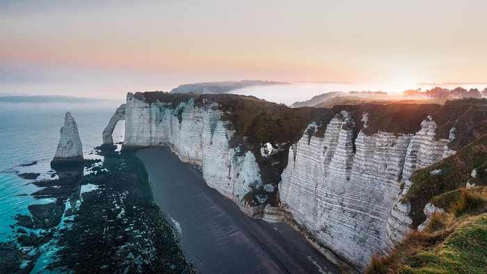 Etretat Cliffs and Arch at Sunrise