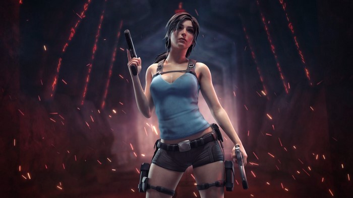 Lara Croft from Tomb Raider holding pistols