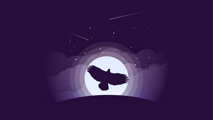 Eagle flying in front of moon with shooting stars