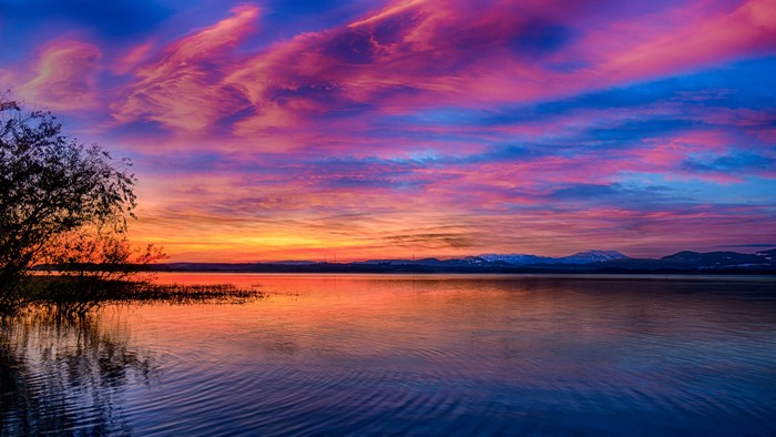 4K Nature Sunset Over Lake with Mountains