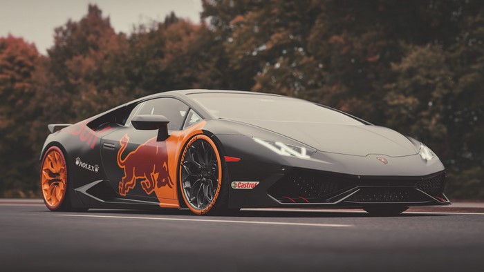 Red Bull Lamborghini car with Red Bull and Rolex logos