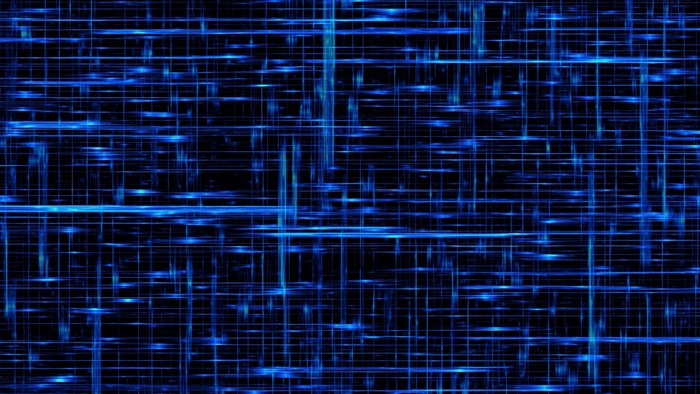 Abstract Blue Grid with Light Streaks
