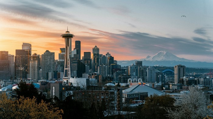 Seattle Skyline with Space Needle and Mount Rainier
