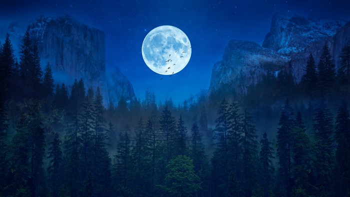 4K Night Landscape with Moon and Mountains