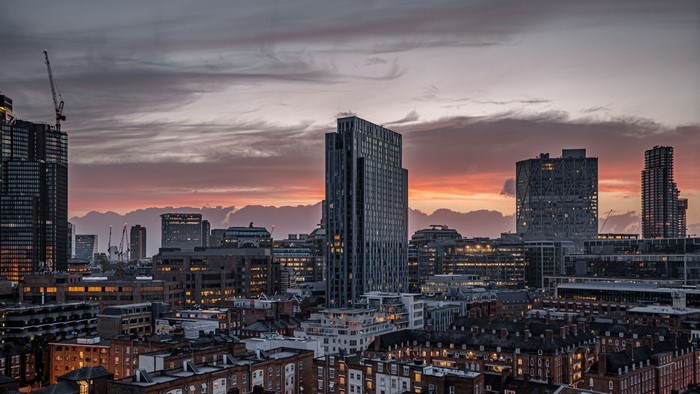 Cityscape with Skyscrapers at Dusk